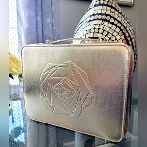 LANCOME Paris Women's Cosmetic/MakeUp Travel Case Gold Rose Zip Logo 13"×10"×3"